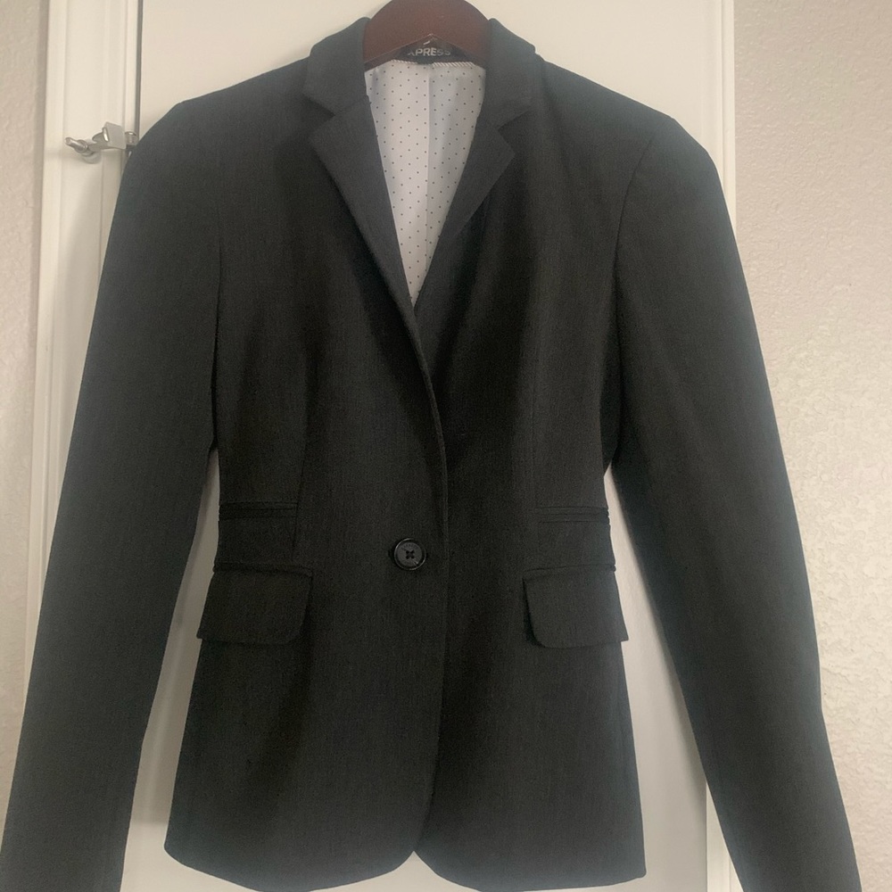 Express Charcoal Grey Fitted Blazer